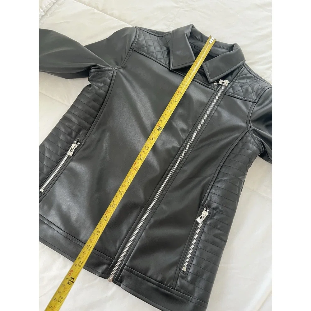 Art Class Girls Moto Jacket Black Faux Leather Full Zip Collared Pockets Size XL